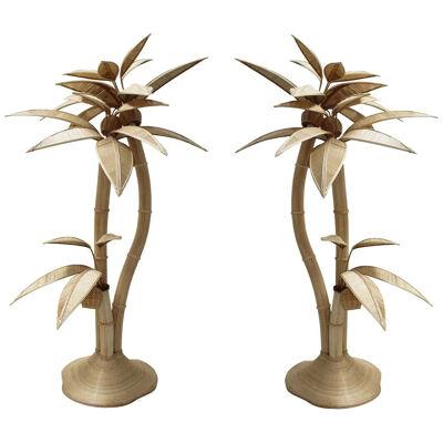 Pair of Palm Tree Rattan Floor Lamp, Italy