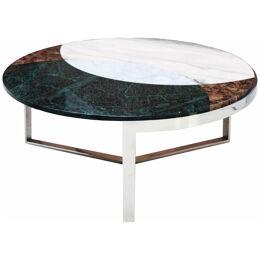 Mid Century Round Coffee Table With Marquetery Work Of Marble. France 70's