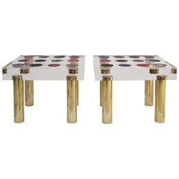 Superego Contemporary Modern Italian Plexiglass and Brass Side Tables