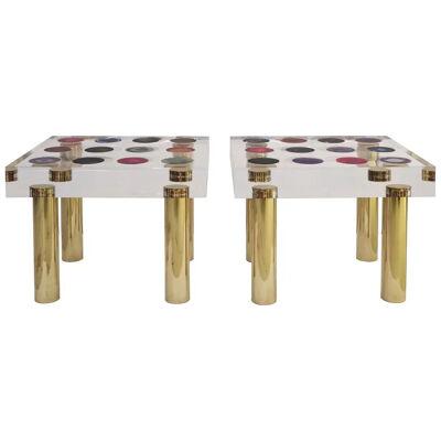 Superego Contemporary Modern Italian Plexiglass and Brass Side Tables