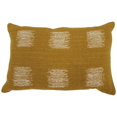 Cushion in Ochre Linen with Double Tinsel Trim and Linen White Back