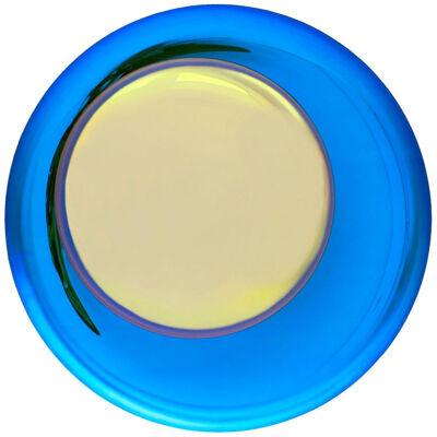 Modern Sculptural Concave Yellow and Blue Handmade Glass French Mirror