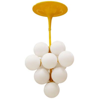 Mid-Century Modern Yellow Cluster with White Opaline Italian Suspension Lamp