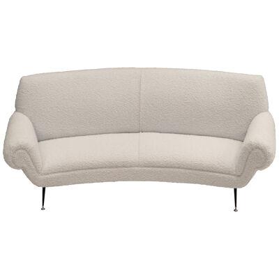 Mid-Century White Boucle Curved sofa with Six Legs by Gigi Radice for Minotti 