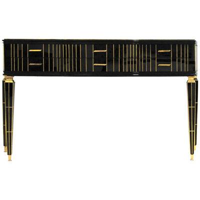 Midcentury Style Wood Covered in Black Murano Glass Italian Commode