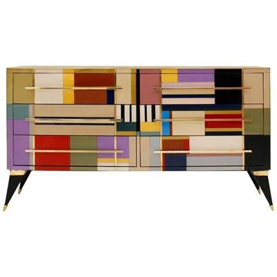 Mid-Century Modern Style Murano Glass and Brass Italian Sideboard by L.A. Studio