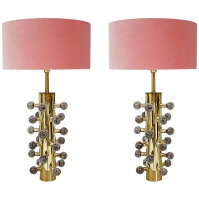 Mid-Century Modern Style Grey Murano Glass and Brass Italian Table Lamps