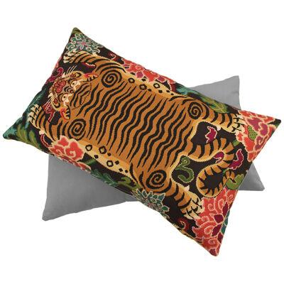 Pair of Cushions With Contemporary Jungle Print & Grey Velvet and Cotton