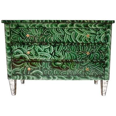 Mid-Century Modern Style Green-Malachite Colored Glass Italian Chest of Drawers