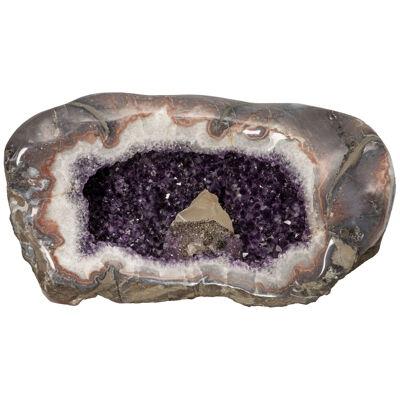 Half Amethyst Geode with Unusual Calcite Formation Inside and Hematite