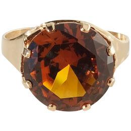 14k Gold Ring with a Large Orange Synthetic Sapphire Made Year 1977