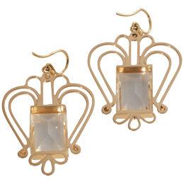 18k Gold Chandelier Earrings with a Large Rock Crystal Made in the 1940s