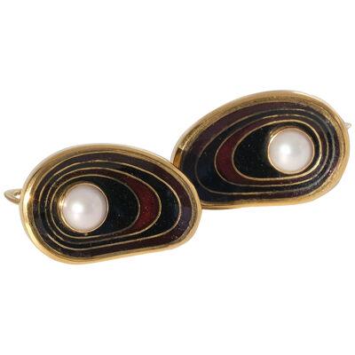 18k Gold and Enamel Earrings by Sigurd Persson Made Year 1951
