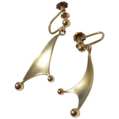 Gilded Brass Dangle Earrings by Rey Urban Made Year 1955