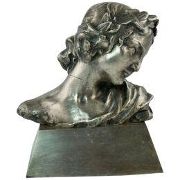 Silvered bronze bust depicting a woman, early 20th c.