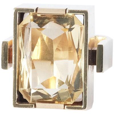 14k Gold Cocktail ring with a Large Rectangular Citrine Made in the 1970s