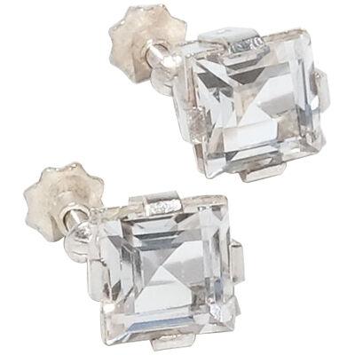 Silver and Rock Crystal Stud Earrings Made Year 1945