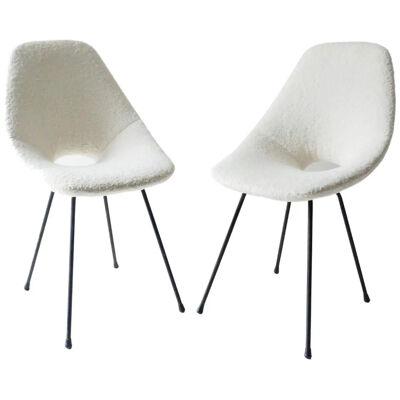 Pair of Medea Chairs in White Boucle, Black Metal Legs, Italy, 1950s