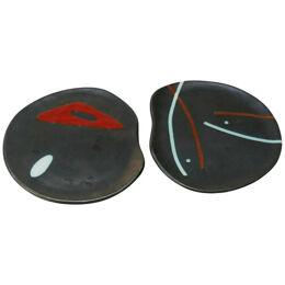 Free Form Surrealist Black Ceramic Dishes/Plaques by Peter Orlando, France,1960s