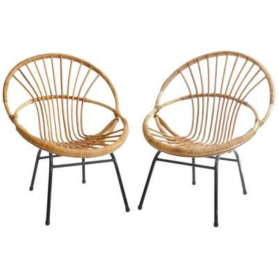 Pair of French Mid Century Rattan Chairs, France 1950s