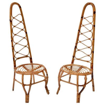 Pair of Midcentury French Riviera Rattan and Bamboo Chairs, 1960s