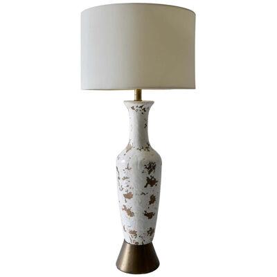 Distressed White Tall Mid Century American Ceramic Table Lamp