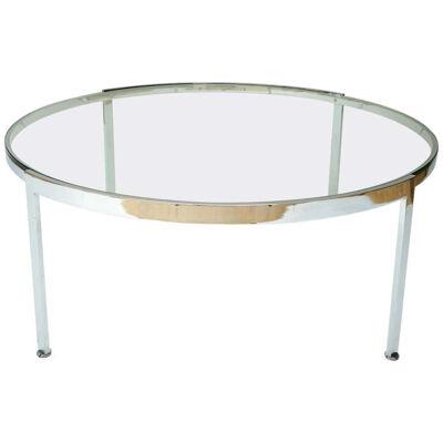 Large Chrome and Glass Round Low Table, Italy, 1970s