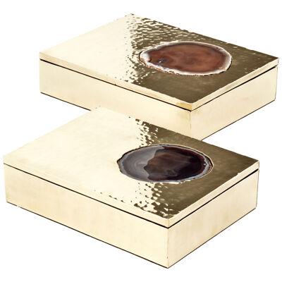 SET MISIONES Medium, Large Brass & Agate Stone Box