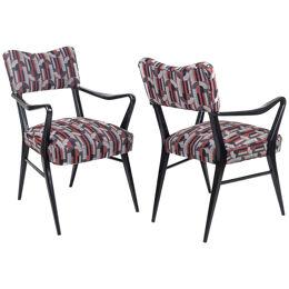 Pair of Armchairs in Black Lacquered Wood, 1970s