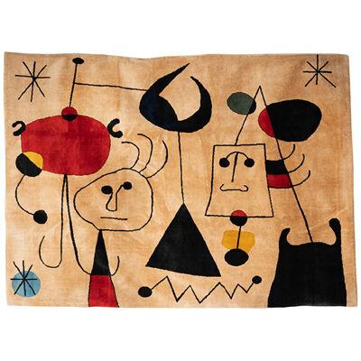Rug,	or	tapestry,	inspired	by	Joan	Miro.	Contemporary	work.