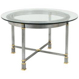 Table in Brushed and Gilt Metal, Glass Tray, 1970s