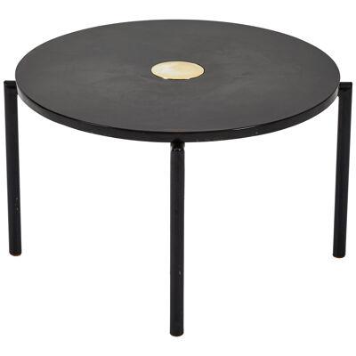 A Stone and Metal Round Table with a Brass Inset by Billy Haines