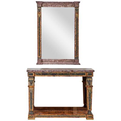 Egyptian Revival Style Console and Mirror Maitland Smith