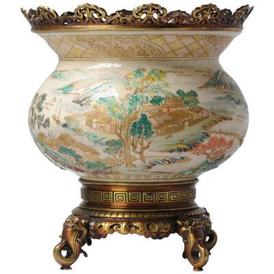 Antique Beautiful Japanese Satsuma Bowl Lndscape Oromulu Japan Porcelain 19C