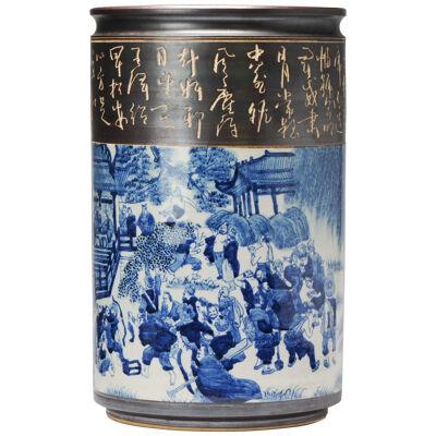 Superior 20th C Chinese porcelain Umbrella Vase with Different Figural Scenes