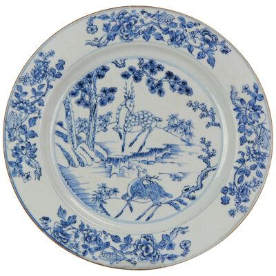 Large Antique Chinese Porcelain Deers 18th C Plate Kangxi/Yongzheng