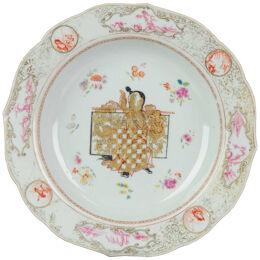 Antique 18C Plate Qing Chinese Porcelain Chine de Commande Pink Gold Figure
