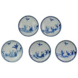 Antique Kaiseki Set of 5 Chinese Porcelain 17th C Kosometsuke Boy and Bird di