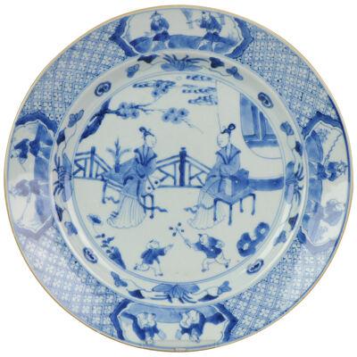 PAIR 27.5CM antique Kangxi Period Blue white Dishes Garden Pagode Zotje Liza