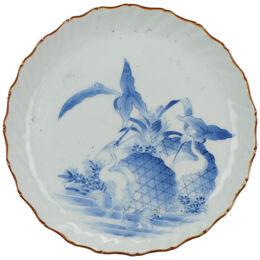 Antique Japanese Porcelain Arita Plate Ca 1700 Cranes Rocks River