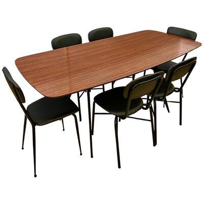 Midcentury modern dining table, set of six, Italy 1960's