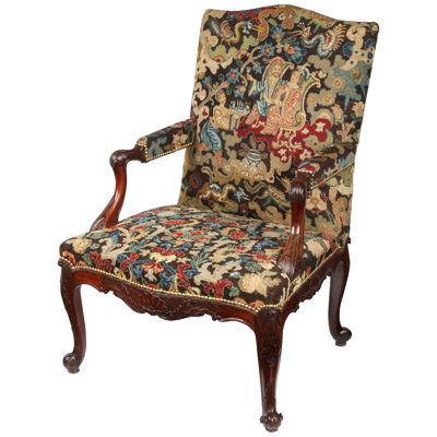 George II carved mahogany & needlework Gainsborough chair
