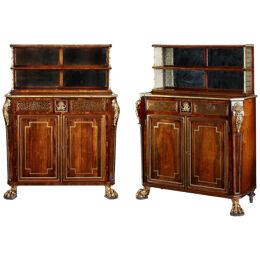 A pair of George III rosewood & brass inlaid side cabinets attb to John McLean