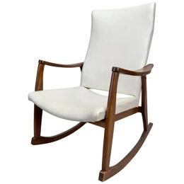 Mil Baughman Style MCM in White Faux Leather Rocking Chair
