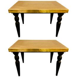 Hollywood Regency Style Handcrafted Brass Center or End Table, a Pair