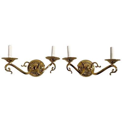 English Victorian Style Brass Sconce, a Pair