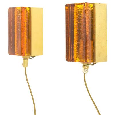 Pair of Amber Atlantic Wall lamps by Vitrika, 1970s
