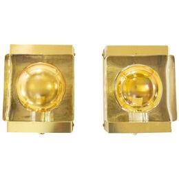 Pair of Golden Maritim Lampet wall lamps by Vitrika, 1970s