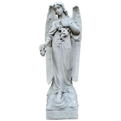19th century Carrara marble blessing angel statue 