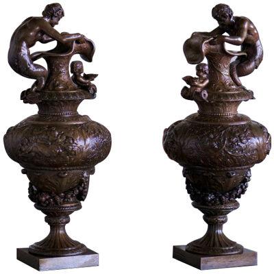 19th century Renaissance style bronze ewers 